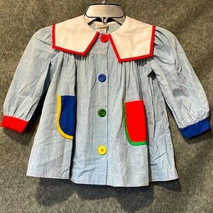 90s retro denim primary color dress, child 3T